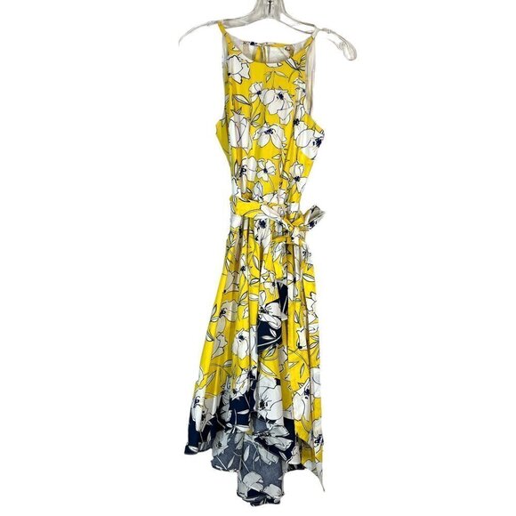 Eliza J Floral Dress Ruffle Midi Yellow Blue High Low Halter 4 - Picture 5 of 15
